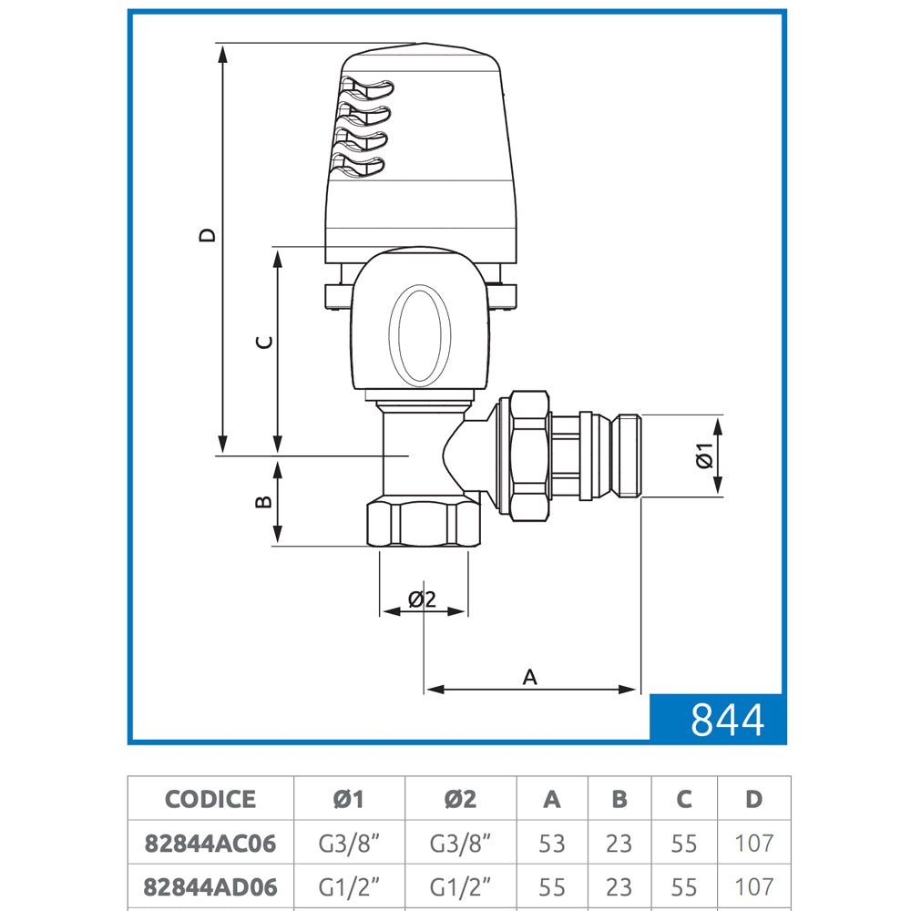 Valvola a squadra termostatizzabile attacco tubo ferro Tulipano ICMA 3/8" x 3/8" - HD casa