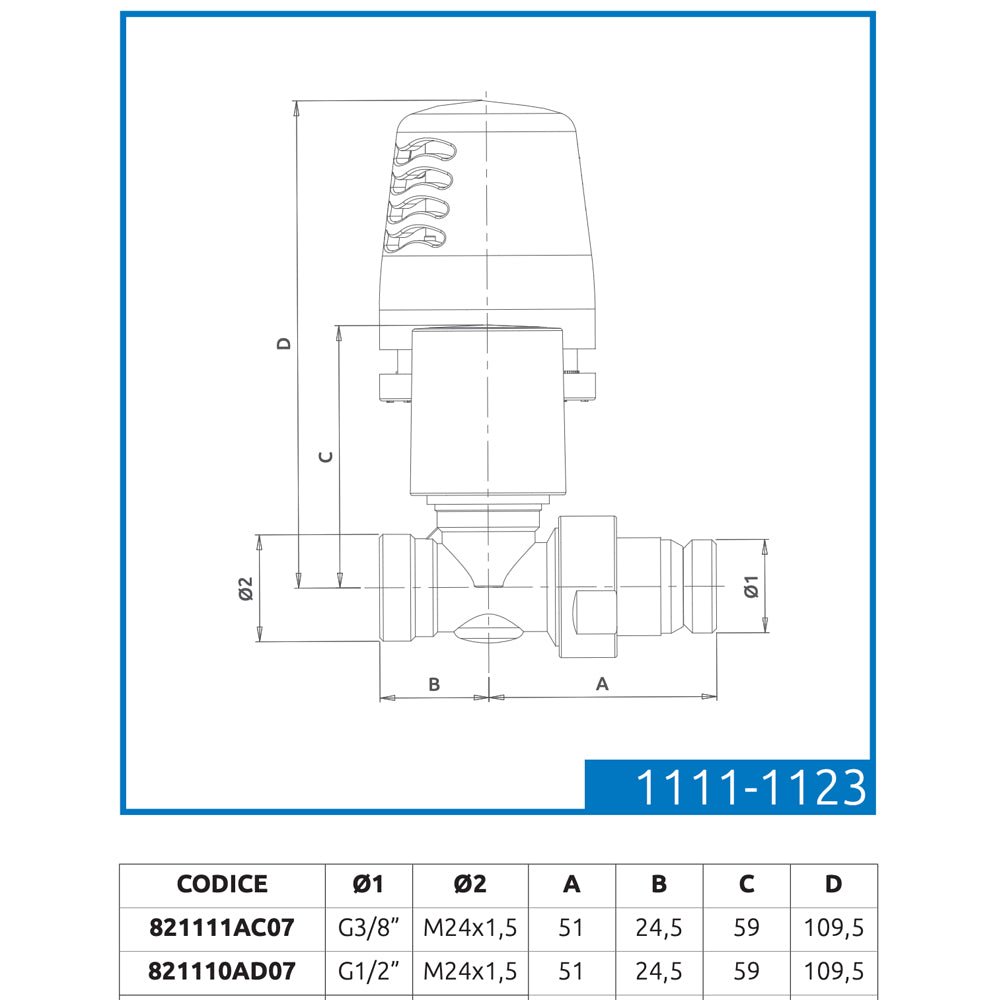 Valvola termostatizzabile diritta attacco rame, multistrato e PE-X Aida cromo 1/2" - 24x1,5 — ICMA - HD casa