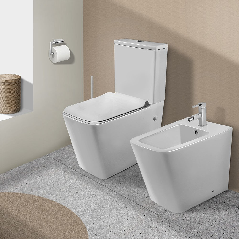WC Monoblocco Quadrato in Ceramica con Scarico Doppio e Sedile Soft - Close modello Laik - HD casa